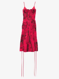 Abito a corsetto in jacquard floreale da Donna in Rosso/Nero