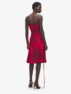 Abito a corsetto in jacquard floreale da Donna in Rosso/Nero