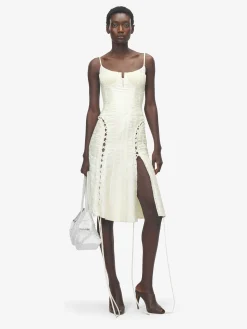 Abito a corsetto in jacquard floreale da Donna in Crema
