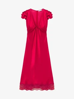 Abito midi con maniche arricciate da Donna in Rosso