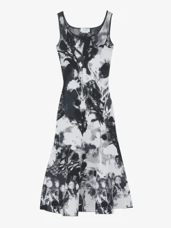 Abito midi floreale in jacquard da Donna in Avorio/Nero