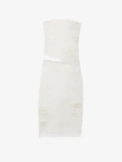 Abito senza spalline in denim con cut-out da Donna in Avorio