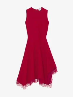 Abito svasato con inserti in pizzo da Donna in Rosso
