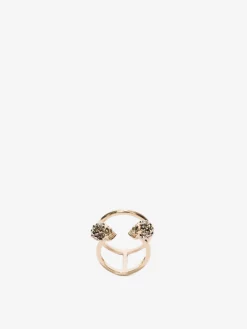 Anello Doppio Twin Skull da Donna in Finitura oro chiaro