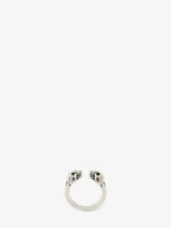 Anello Twin Skull da Uomo in Finitura argento anticato