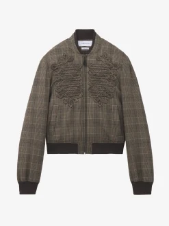 Bomber con motivo Principe di Galles da Uomo in Marrone