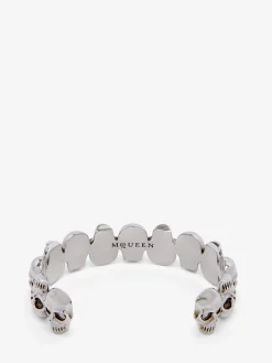 Bracciale rigido multi Skull da Uomo in Finitura argento anticato
