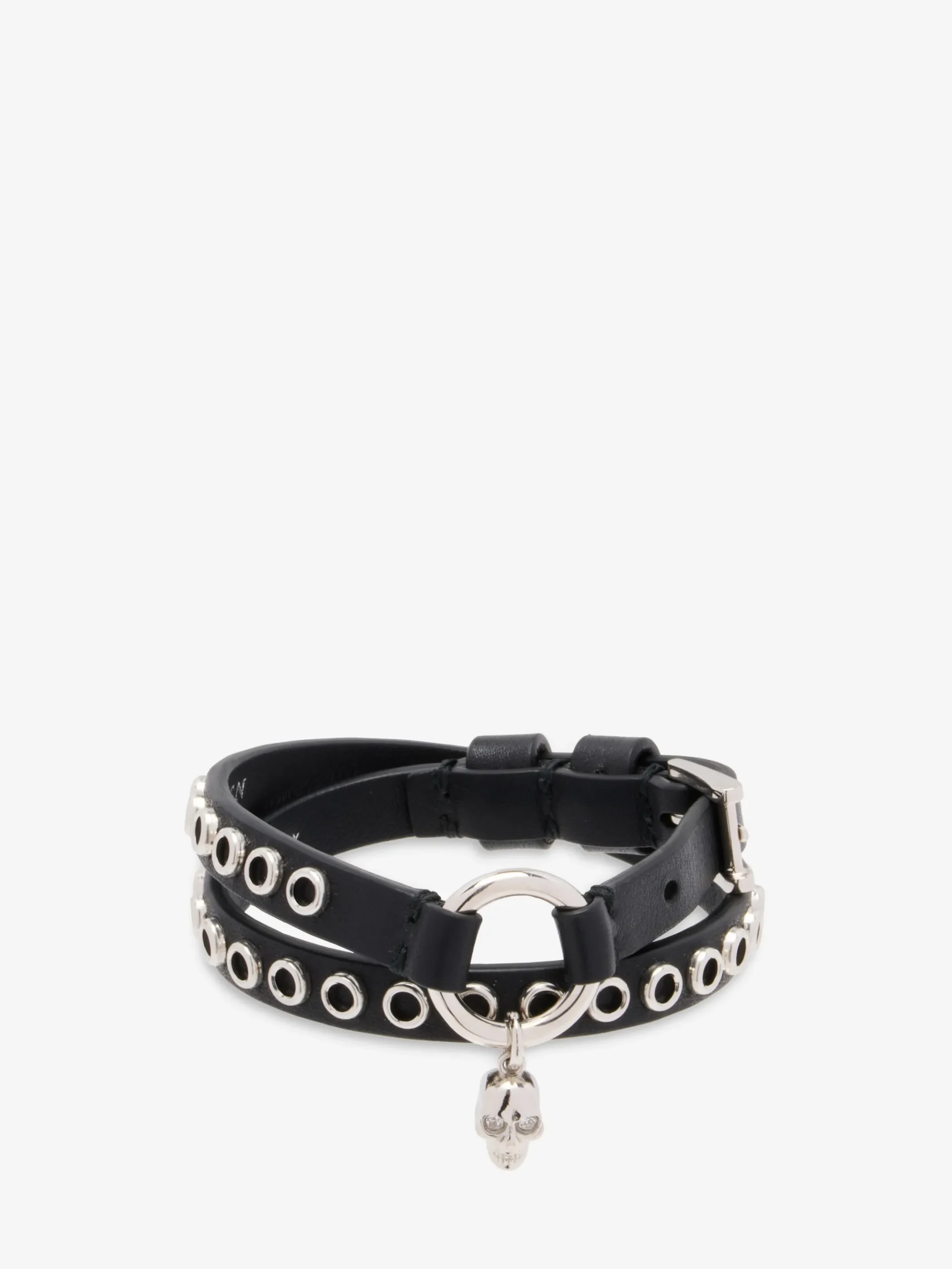 Bracciale Skull a doppio giro con anello da Donna in Nero