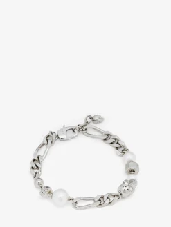 Bracciale Skull con perla da Uomo in Finitura palladio
