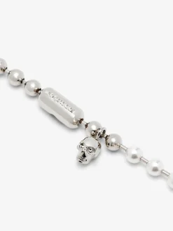 Bracciale Skull & Pearl da Uomo in Finitura palladio