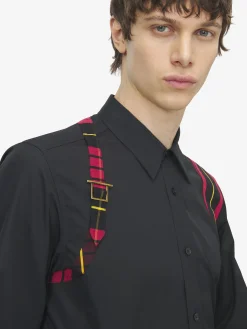 Camicia con Imbracatura Tartan da Uomo in Nero