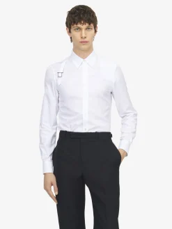 Camicia Harness con motivo jacquard Skull da Uomo in Bianco Ottico