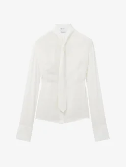 Camicia in seta con dettaglio cravattino da Donna in Avorio