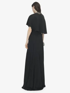 Cappa asimmetrica con ricami floreali da Donna in Nero