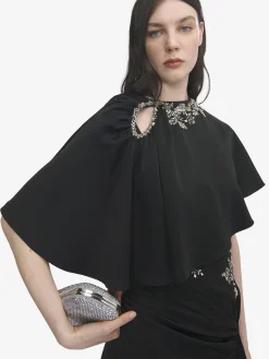 Cappa asimmetrica con ricami floreali da Donna in Nero