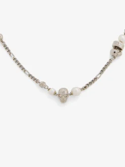 Collana Skull con perla da Uomo in Finitura palladio