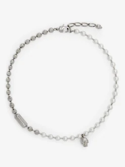 Collana Skull & Pearl da Uomo in Finitura palladio