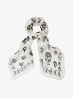Foulard Skull Classico in Chiffon di Seta in Avorio/Nero