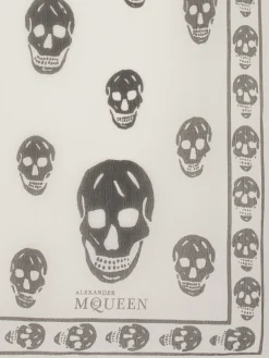 Foulard Skull Classico in Chiffon di Seta in Avorio/Nero