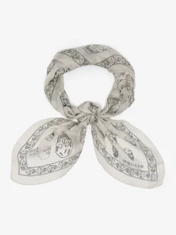 Foulard Skull dipinto a mano da Donna in Avorio/Nero