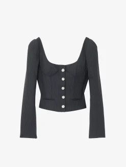 Giacca aderente gessata da Donna in Blu Navy