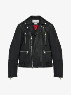 Giacca Biker in Pelle da Uomo in Nero