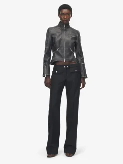 Giacca corta in pelle spazzolata da Donna in Nero