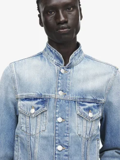 Giacca in denim con colletto rialzato da Uomo in Washed Blue