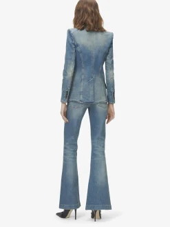 GIacca in Denim Elasticizzato da Donna in Washed Blue