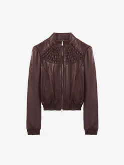 Giacca in pelle con dettagli smock da Donna in Bordeaux