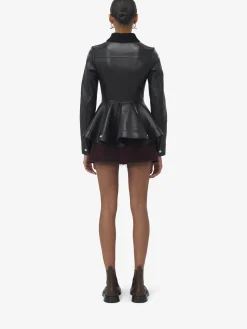 Giacca in pelle con peplo da Donna in Nero