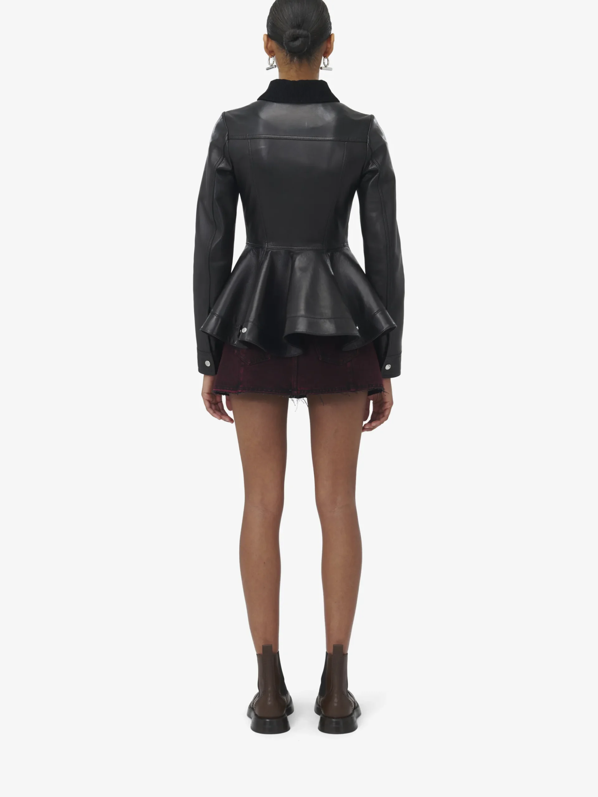 Giacca in pelle con peplo da Donna in Nero