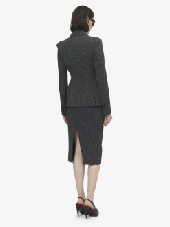 Giacca monopetto con motivo gessato screziato da Donna in Grigio