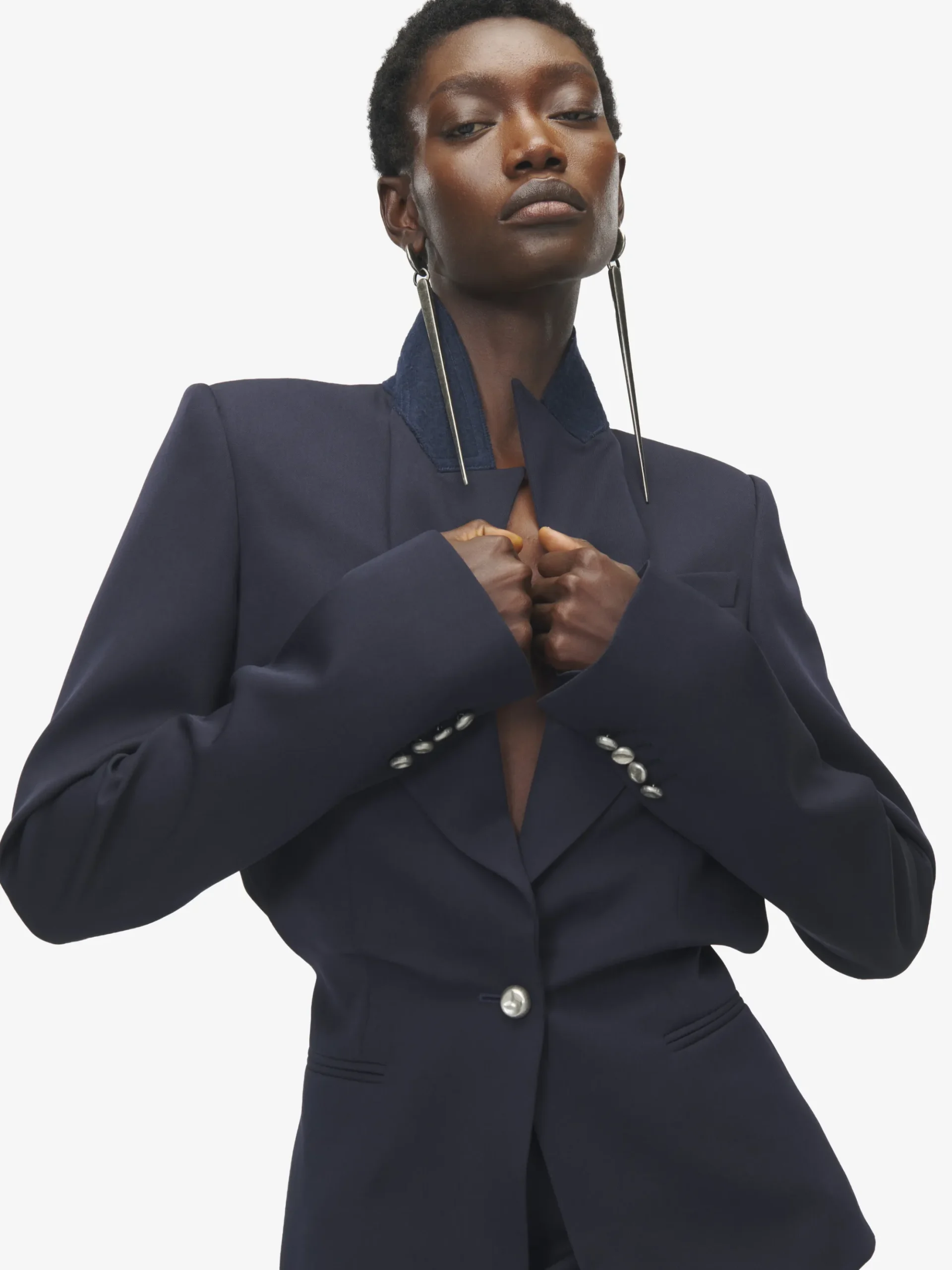Giacca monopetto con revers piegati da Donna in Blu Navy