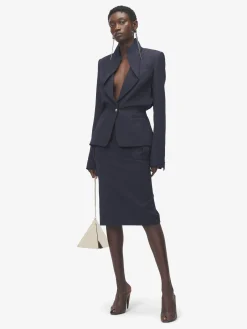 Giacca monopetto con revers piegati da Donna in Blu Navy