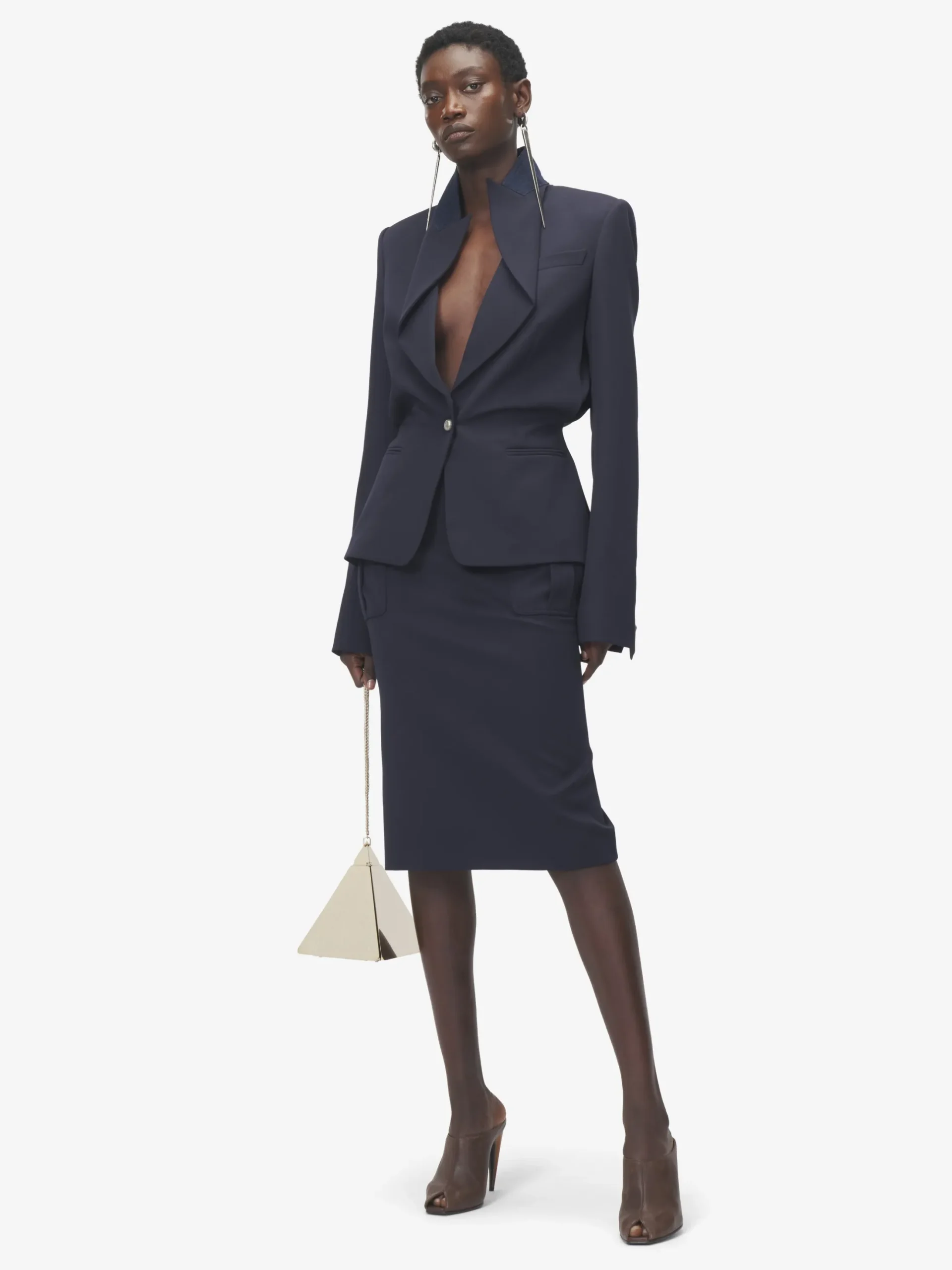 Giacca monopetto con revers piegati da Donna in Blu Navy
