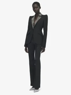 Giacca monopetto con revers ricamati da Donna in Nero