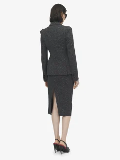 Gonna a tubino con zip a vista e motivo gessato screziato da Donna in Grigio