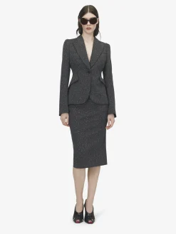 Gonna a tubino con zip a vista e motivo gessato screziato da Donna in Grigio