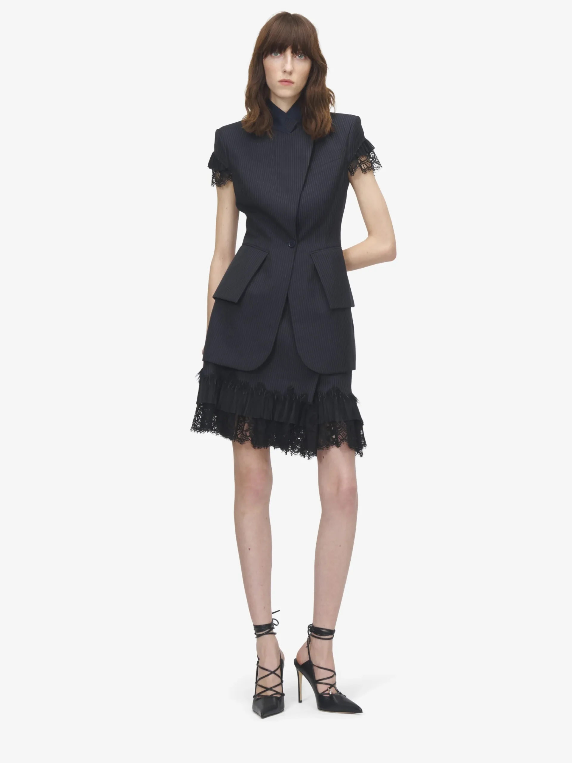 Minigonna a portafoglio gessata da Donna in Blu Navy