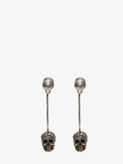 Orecchini Skull con Pavé e Catena da Donna in Finitura oro