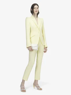 Pantaloni a sigaretta in gabardine di lana da Donna in Giallo