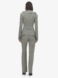 Pantaloni sartoriali con motivo vichy da Donna in Nero/Avorio