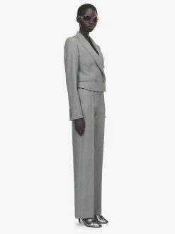 Pantaloni sartoriali in lana grisaglia da Donna in Nero/Avorio