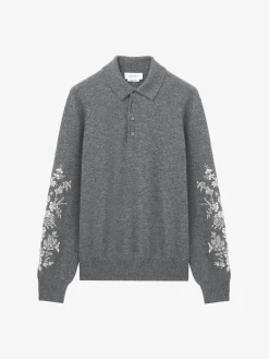 Polo con ricami floreali da Uomo in Grigio
