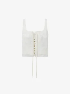 Top a corsetto con motivo floreale in fil coupé da Donna in Avorio
