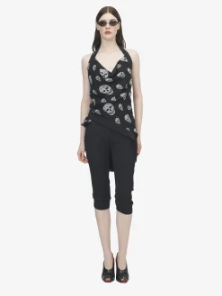 Top asimmetrico con stampa Skull da Donna in Nero/Bianco