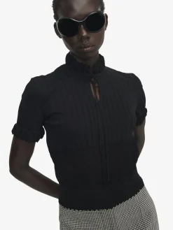 Top in maglia pointelle da Donna in Nero