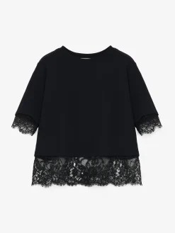 T-shirt con dettagli in pizzo da Donna in Nero