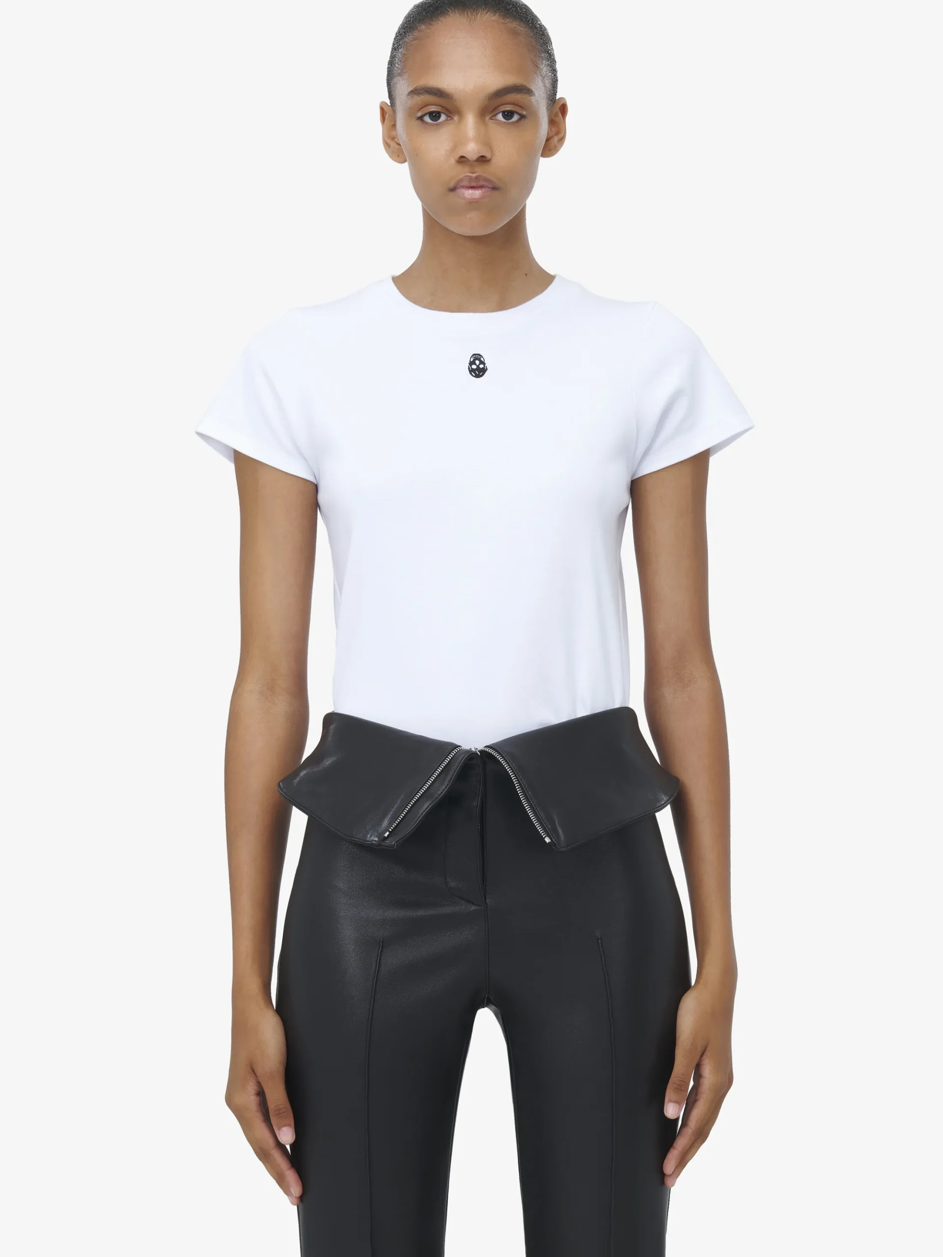 T-shirt con ricamo Skull da Donna in Bianco Ottico